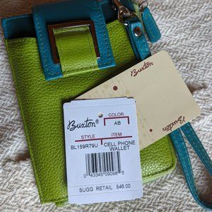 Green and Blue Buxton Leather Zip Wallet. Contemporary and New with Tags!